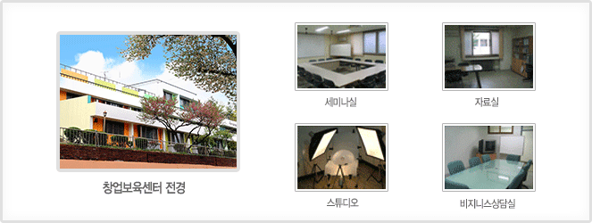 창업보육센터 전경, 세미나실, 자료실, 스튜디오, 비지니스상담실